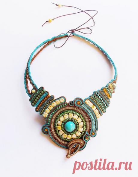 (212) Soutache statement jewelry. Cord necklace. Extravagant necklace. Handmade soutache necklace. Unique gift for her | Шнуры, Крупные Ювелирные Изделия и Сутаж
