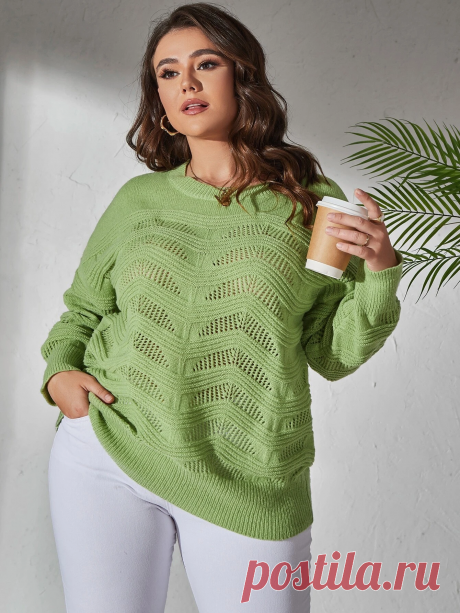 Джемпер размера плюс сайз  с оригинальным ажурным горизонтальным узором (схема узора)