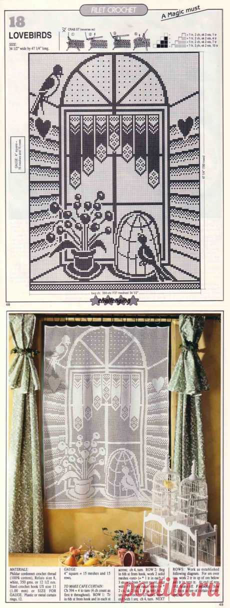 Занавеска-картина на окно крючком