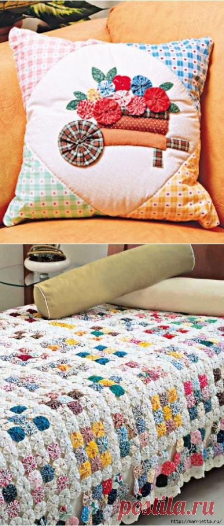 Цветочки ЙО-ЙО для покрывала и подушки.
