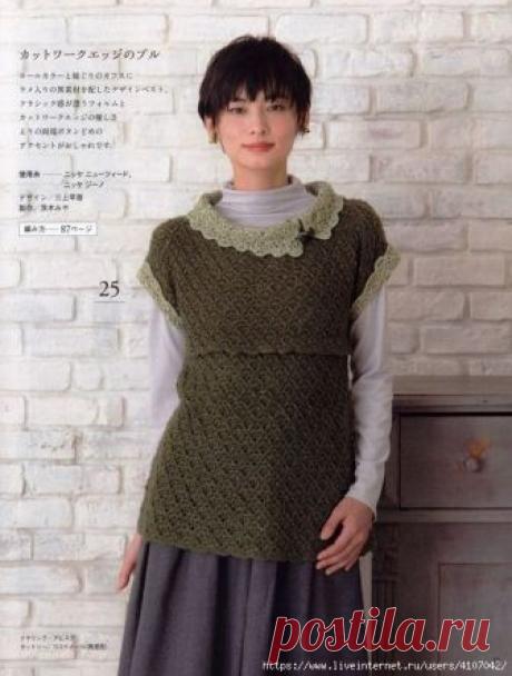 ТУНИКА БОЛОТНОГО ЦВЕТА РЕЛЬЕФНЫМ УЗОРОМ. КРЮЧОК.