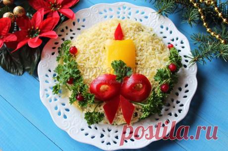 Новогодний салат с языком и горошком «Свеча». Пошаговый рецепт