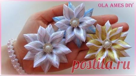 Цветы из узкой ленты/ Канзаши/ Hair Flower Tutorial/ Kanzashi Flowers/ Flores de fitas/ Ola ameS DIY