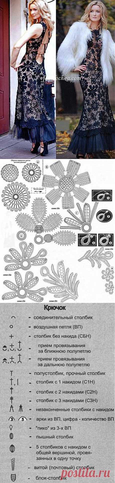 Платье-макси в технике ирландского кружева .