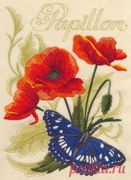 Machine Embroidery Designs at Embroidery Library! - Southern White Admiral Butterfly and Poppies