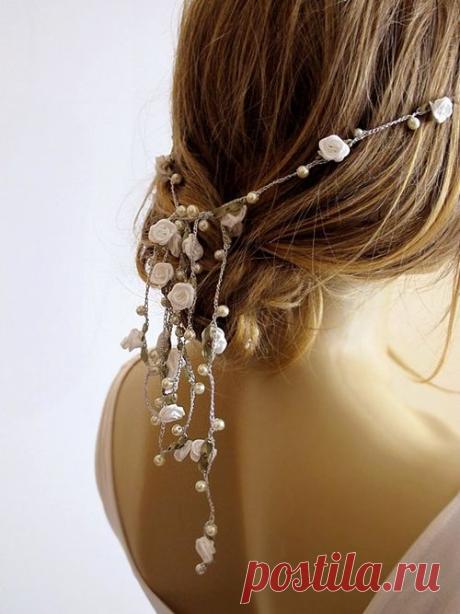wedding hairband pearl and rose headband Bridal by selenayy | We Heart It