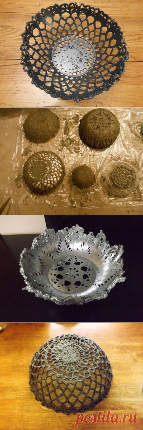 Cómo hacer un tazón de cemento con un tapete Crochet