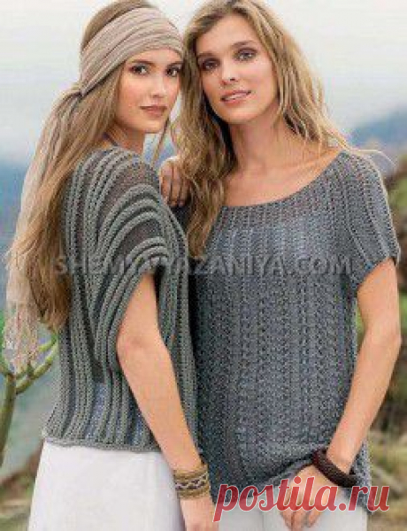 Поперечно-вязаный полосатый пуловер