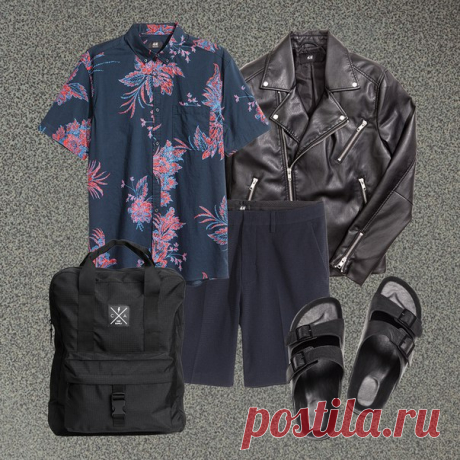 Рубашка с цветочным принтом, хлопковые шорты и вместительный рюкзак - комфортный мужской образ для жаркого лета в городе. #imwearinghm #hmmen #hm