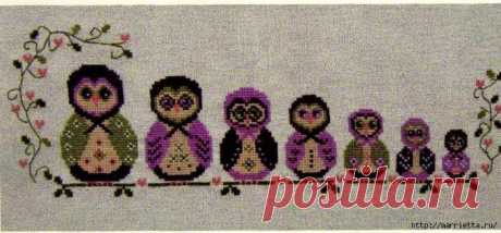 Матрешки-Совушки. Схема вышивки крестом