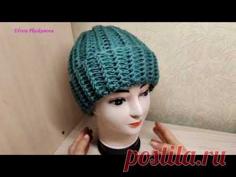 ШАПКА ЖЕНСКАЯ СПИЦАМИ ПОВОРОТНЫМИ РЯДАМИ.