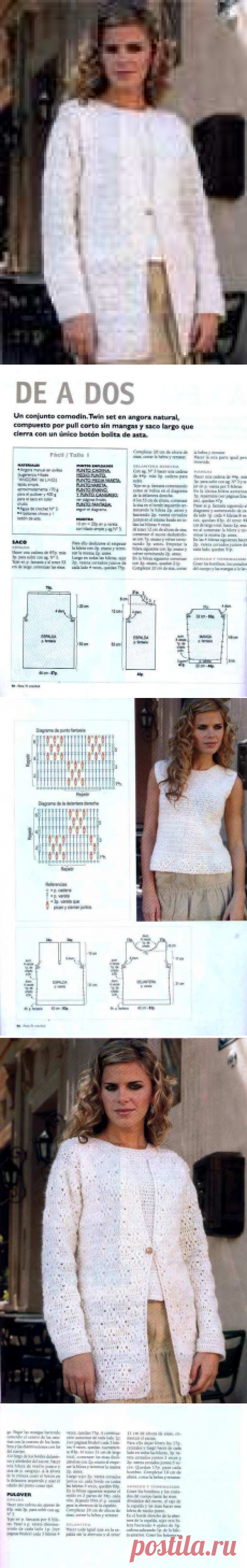 БЕЛАЯ ДВОЙКА: ЖАКЕТ И МАЕЧКА КРЮЧКОМ