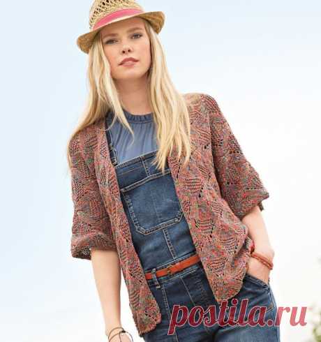 Жакет из меланжевой пряжи с узором из ромбов