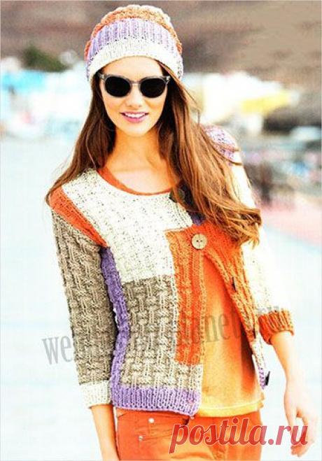 Четырехцветный жакет с шапочкой | Вязание спицами, вязание крючком | Мир увлечений современной женщины.