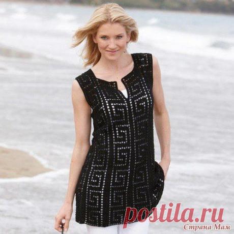 Шикарная туника "Греческие мотивы"
Размеры (немецкие): 36/38 (40/42) 44/46
Для вязания туники Вам потребуется пряжa "Micro" 400 (450/500) г чёрного цвета; крючок номер 3-4