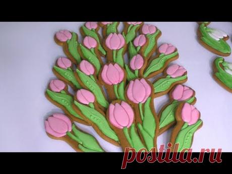 ПРЯНИК ТЮЛЬПАН Имбирные пряники на 8 Марта Сладкие цветы Роспись пряников