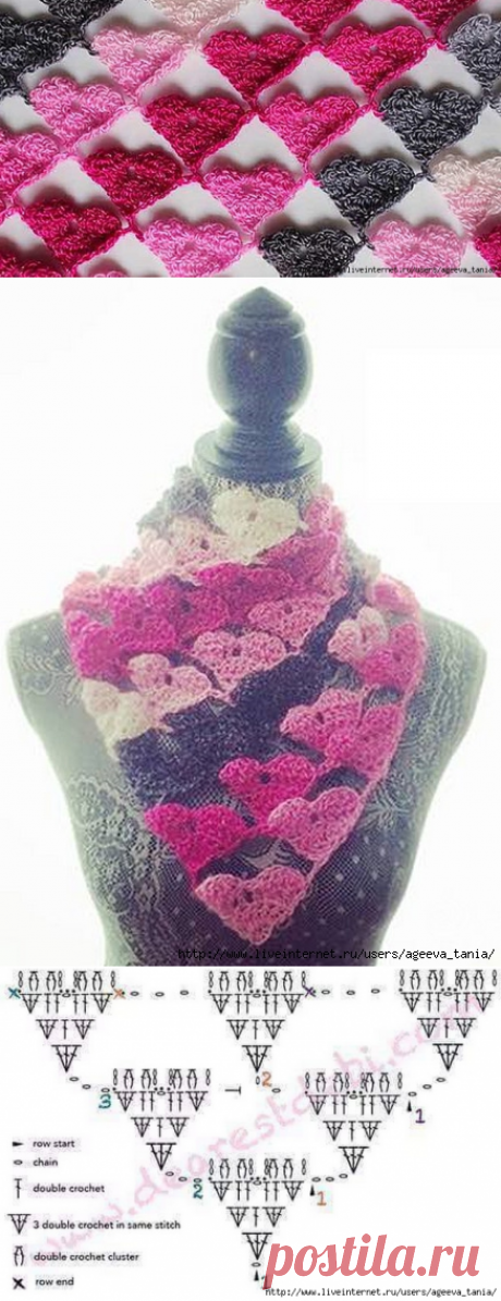 Сердечное вязание - шарфик крючком.