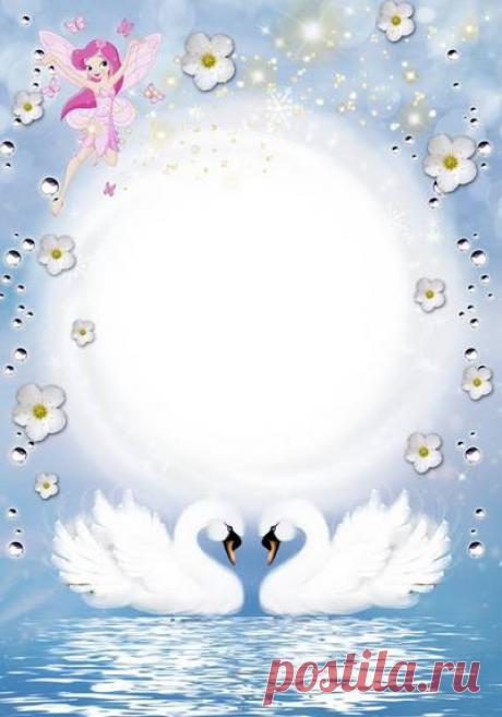 Delicado marco romántico para foto - Dos cisnes blancos. Marco PNG transparente, plantilla de marco de fotos en capas PSD, descarga.