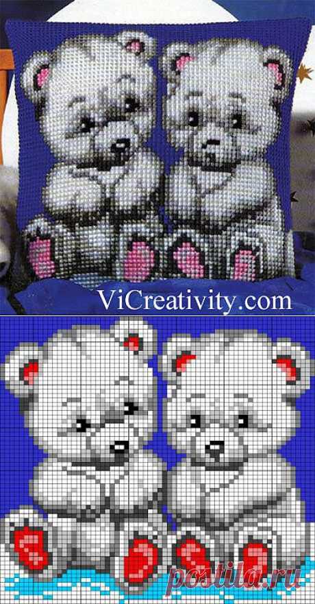 «Два мишки» схема для вышивки подушки | Все о рукоделии - мастер классы, инструкции, пошаговые фото