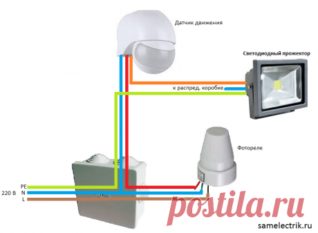 Схема подключения прожектора к сенсору и фотореле - Сам электрик