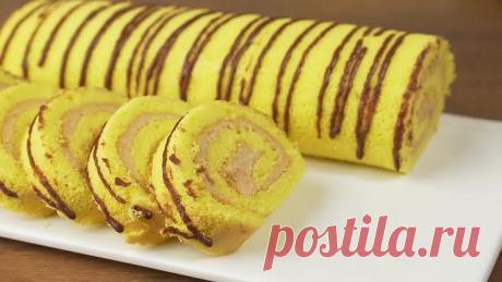 Проще Простого! Тающий Во Рту Бисквитный Рулет Со Сгущенкой