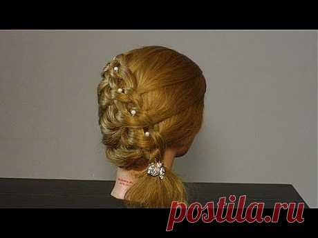 Прическа с плетением. Braided hairstyle for medium long hair tutorial - YouTube