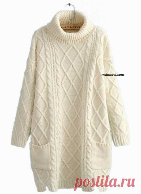 Вязаное платье свободного кроя (вязание спицами)