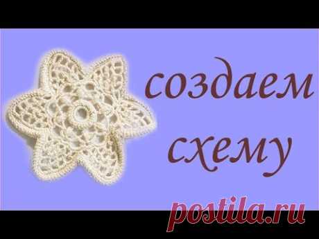 Цветок крючком с ажурными узорами\ фермуар\ Ирландское кружево\создаем схему\Вяжем по схемам