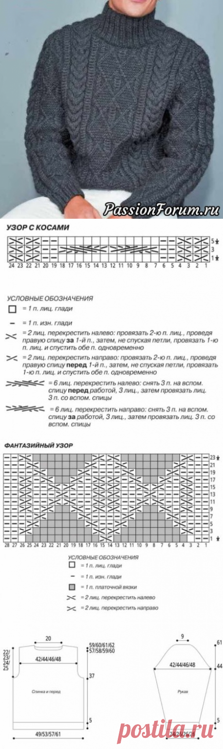 Мужской пуловер с фантазийным узором. МК - запись пользователя Светка Соколова (Светлана) в сообществе Вязание спицами в категории Вязание спицами для начинающих