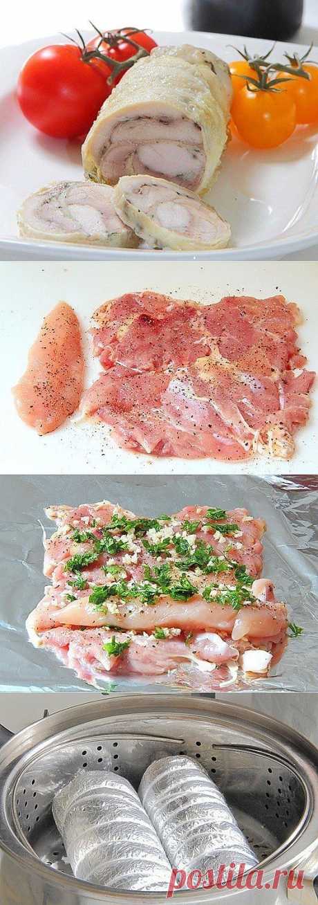 Как приготовить блюдо "лёгкий, нежный, аппетитный! почти диетический, паровой куриный рулет." - рецепт, ингридиенты и фотографии | sloosh