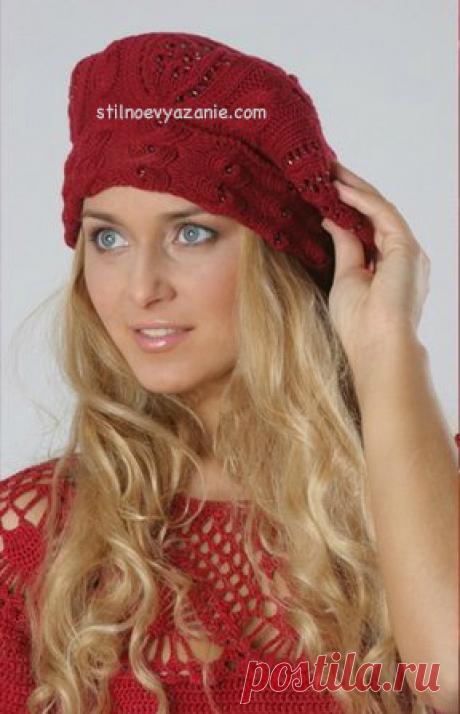 Ажурный берет с бисером