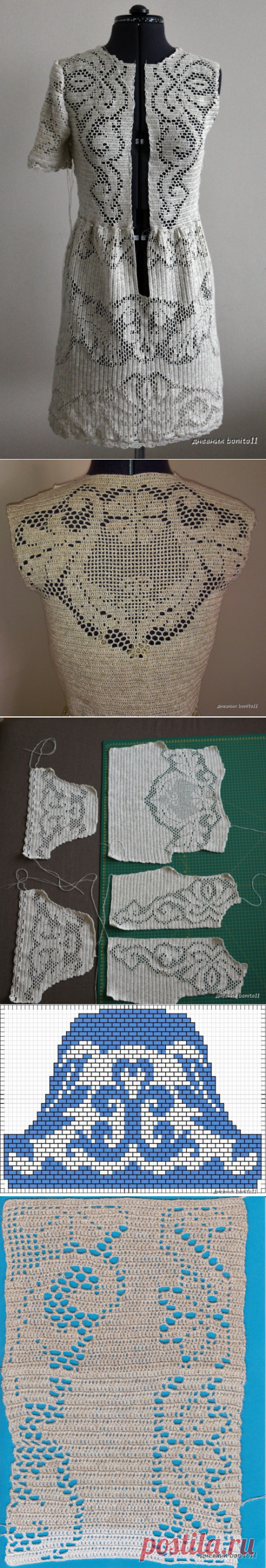 Красивое платье крючком филейной вязкой...