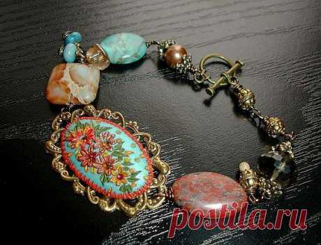 Lovely Turquoise clay, Multi Jasper ,smokey quartz and Pearl bracelet…