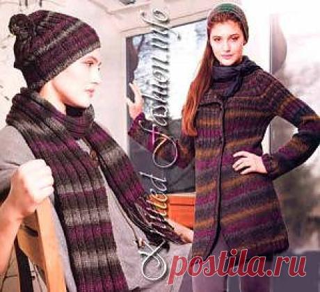 Шапка, шарф, полупальто с круглой кокеткой - KnittedFashion.info