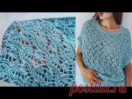 Восхитительный ажурный узор спицами! (+ схема) Листочки на веточке для топов, джемперов, кофточек
