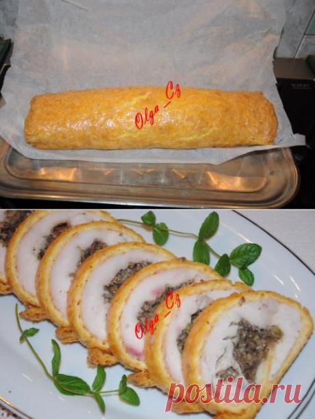 Сырный рулет с курицей и шампиньонами | 4vkusa.ru