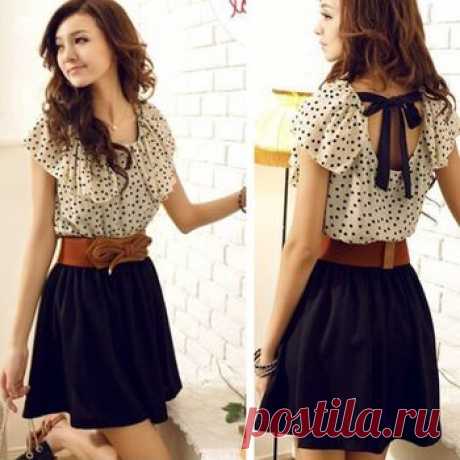 Без пояса! Корейских женщин лето Новая мода шифоновое платье Короткие рукава горошек Талия Мини бежевый + черный Бесплатная доставка W3132, принадлежащий категории Платья и относящийся к Одежда и аксессуары на сайте AliExpress.com