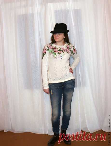 Свитер Яблочный - белый,рисунок,яблочное,сельский гламур,сельский пейзаж