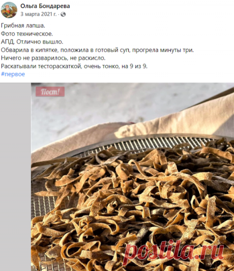 На курином бульоне.
1 стакан муки, 1 ст л молотых сушеных грибов, 1 яйцо, 1 ч л слив масла, соль, воды 3-4 ст л