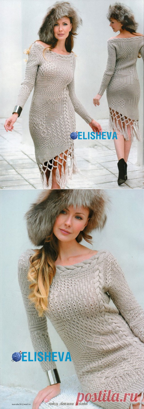 Платье в стиле пэчворк из микса узоров от Светланы Волкодав вязаное спицами | Блог elisheva.ru