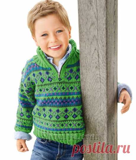свитер - тройер с жаккардовым узором для мальчика — shpulya.com - схемы с описанием для вязания спицами и крючком