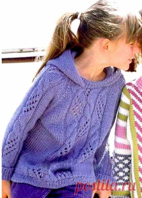 вяжем детский пуловер в капюшоном спицами