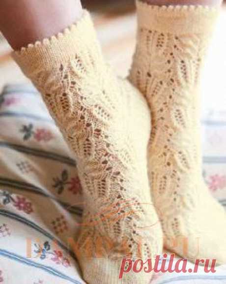 Ажурные носки 
Эти симпатичные вязаные ажурные носки созданы дизайнером Brenda Patipa, которая использовала схему «Морозные цветы» из коллекции рисунков Барбары Уокер. "Этот рисунок вязания спицами восходит к начал…