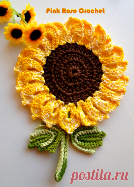 Pink Rose Crochet: Girassol Pega Panelas Sunflower Pot Holders