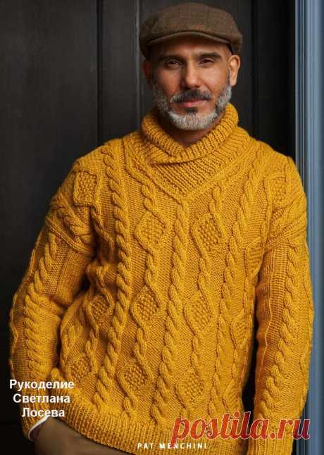 Шикарный мужской свитер спицами - полное описание