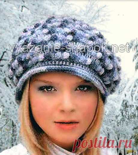 Зимняя шапка берет шишечками крючком с описанием | Вязание Шапок - Модные и Новые Модели
