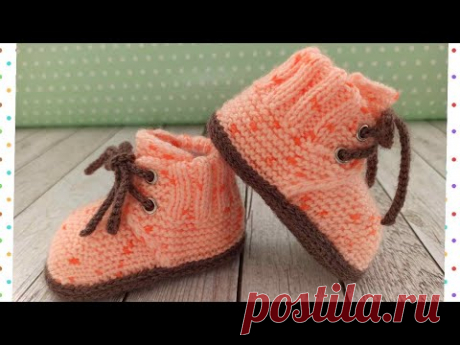 МК ДЕТСКИЕ ПИНЕТКИ-БОТИНКИ ВЯЗАНЫЕ СПИЦАМИ И КРЮЧКОМ/booties knitted and crocheted