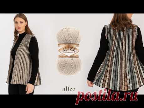 Веерный жилет крючком с Alize Angora Gold