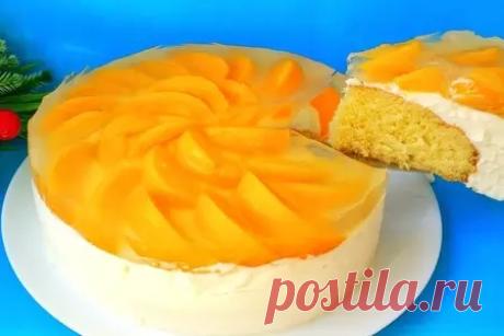 Творожный торт с персиками и желе - рецепт