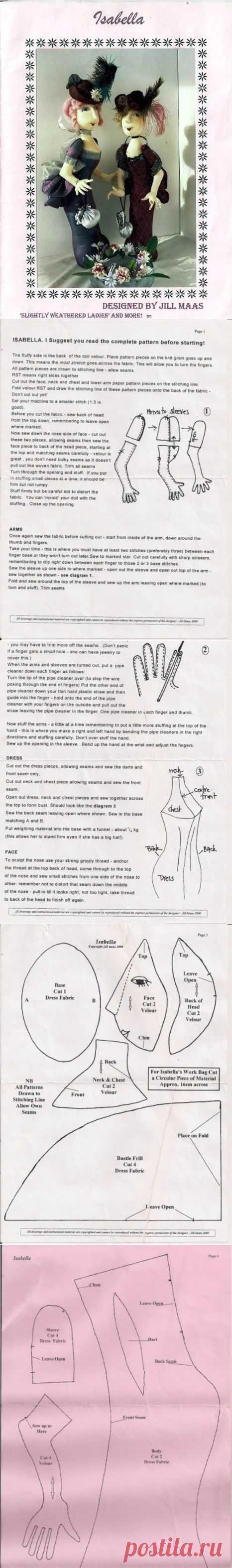 Jill Maas. Текстильная кукла Изабелла+выкройка и МК